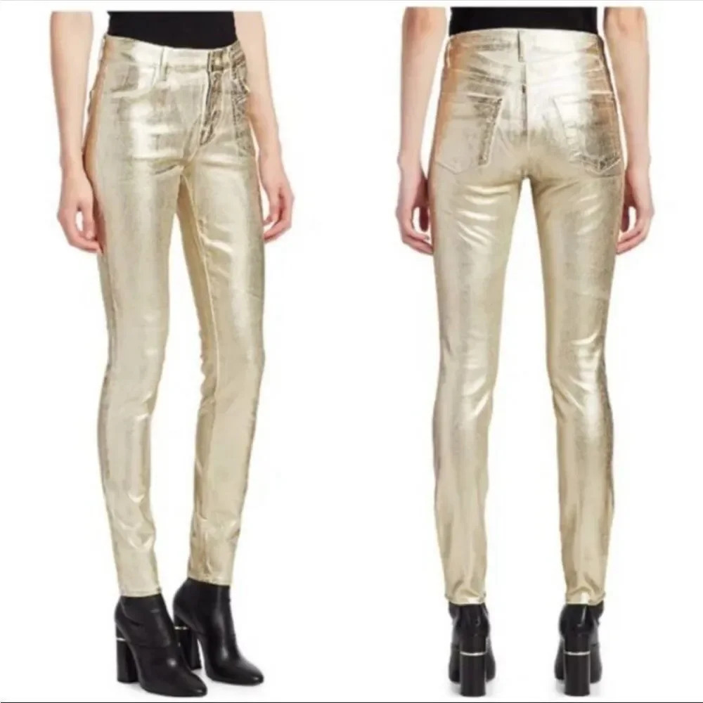 J Brand Maria High Rise Skinny Ribbed Gold Messaline Corduroy Pants Size 25 NWT